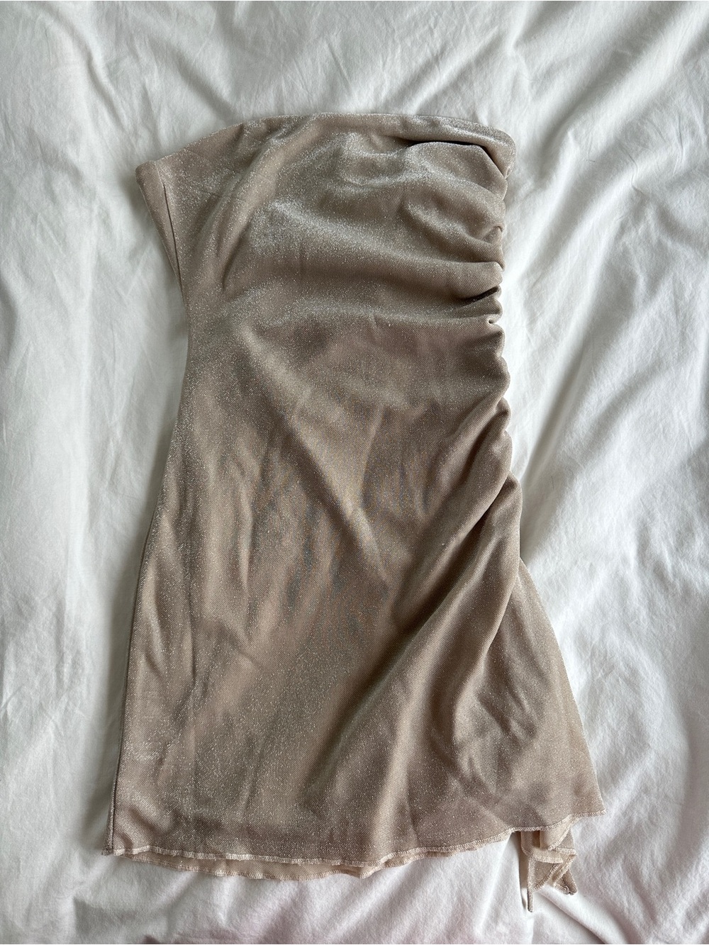 Princess Polly Strapless Shimmer Mini Dress in Beige